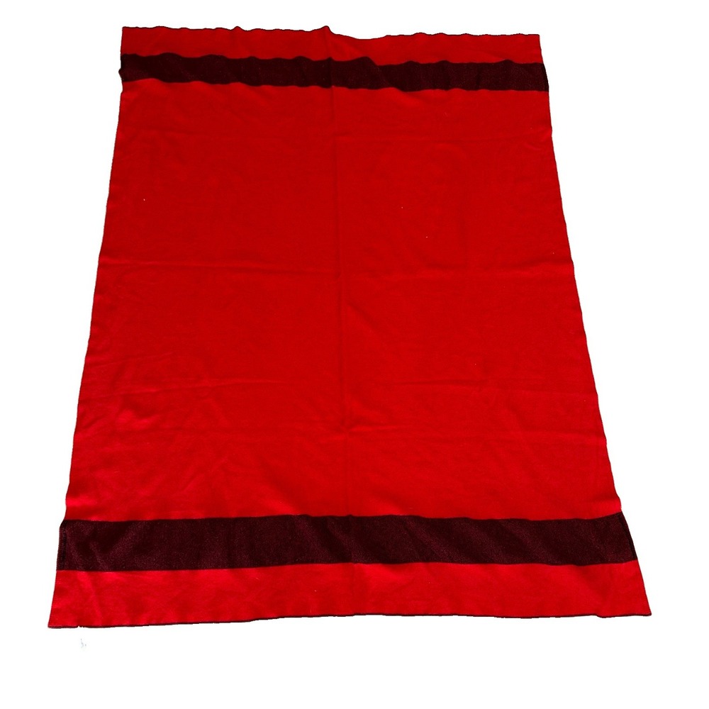 Vintage Bartlettyarns 100% Wool Red Black Stripe Blanket 79x62 Made in USA